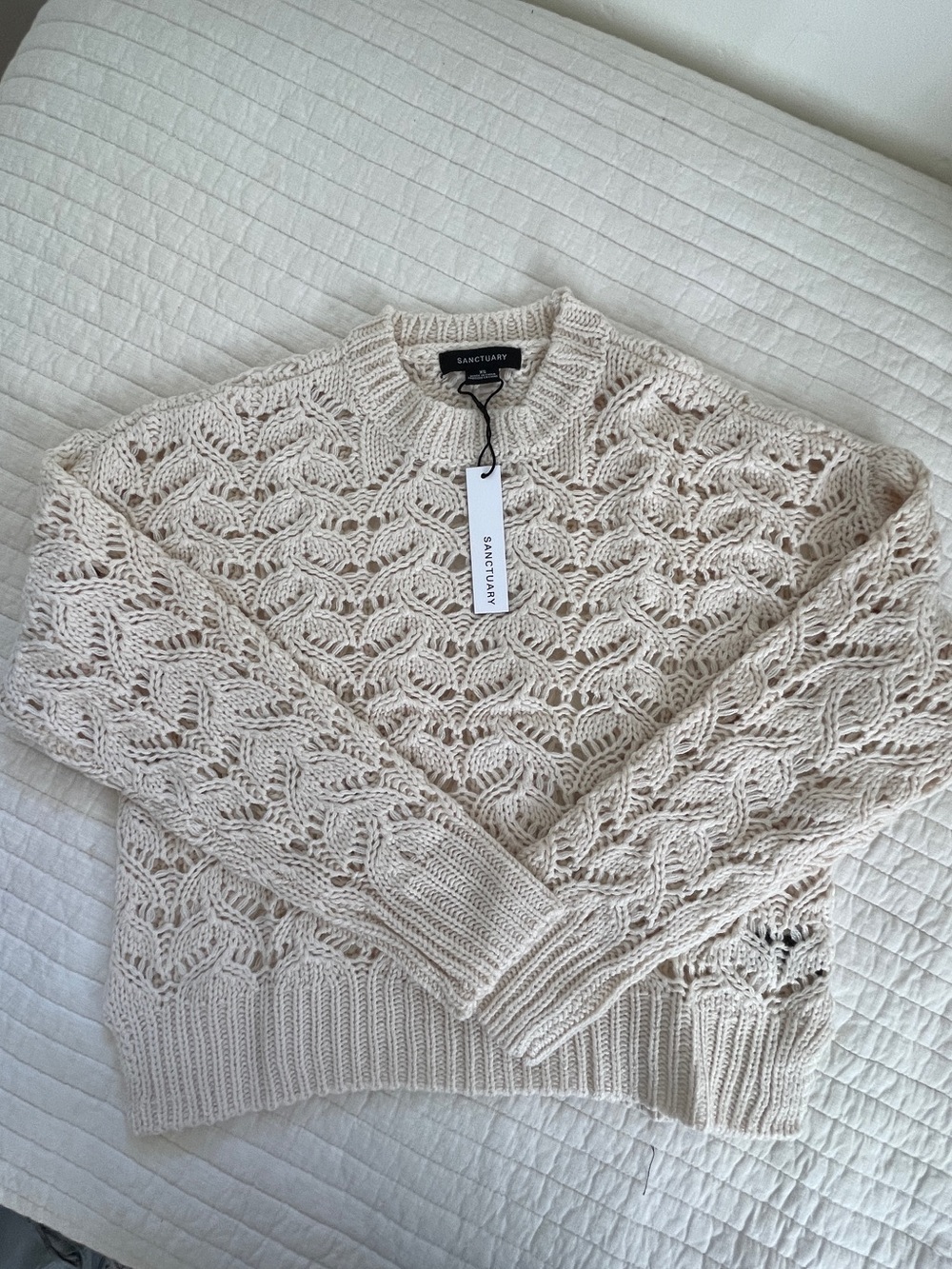 Sanctuary Boheme Open-Knit Cream Crewneck Sweater